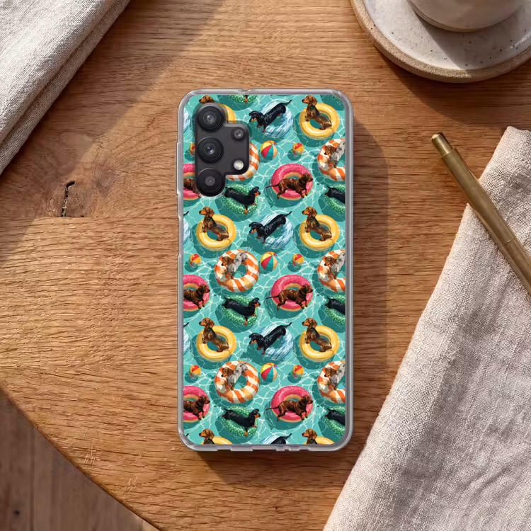 Teckels - Zwembad - Kleurrijk Telefoonhoesje Samsung Galaxy A32 5G klein 346 -sfeer1