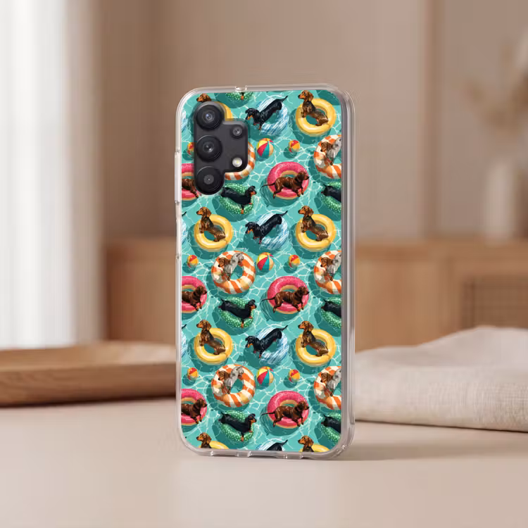 Teckels - Zwembad - Kleurrijk Telefoonhoesje Samsung Galaxy A32 5G klein 346 -sfeer2