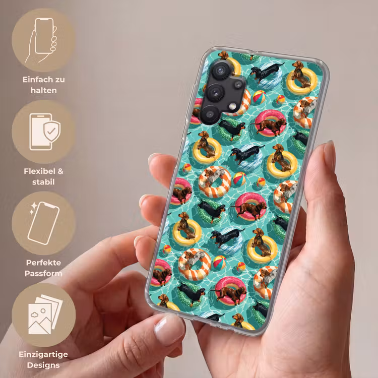 Teckels - Zwembad - Kleurrijk Telefoonhoesje Samsung Galaxy A32 5G klein 346 -sfeer3_DE