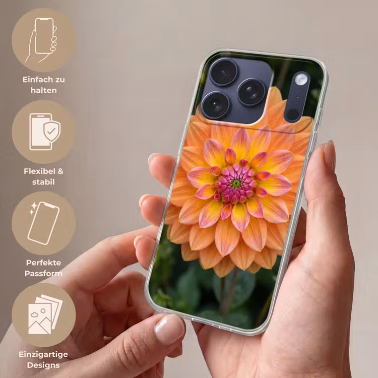 Dahlia - Bloem - Oranje Telefoonhoesje iPhone 17 Pro klein -sfeer3_DE