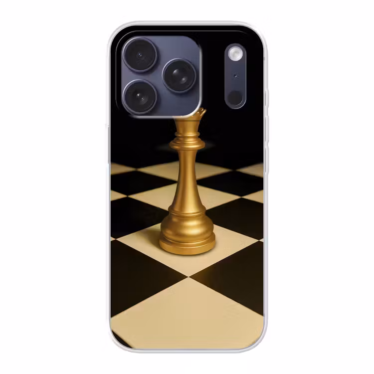 Koningin - Schaakstuk - Geblokt - Goud Telefoonhoesje iPhone 17 Pro klein -3d