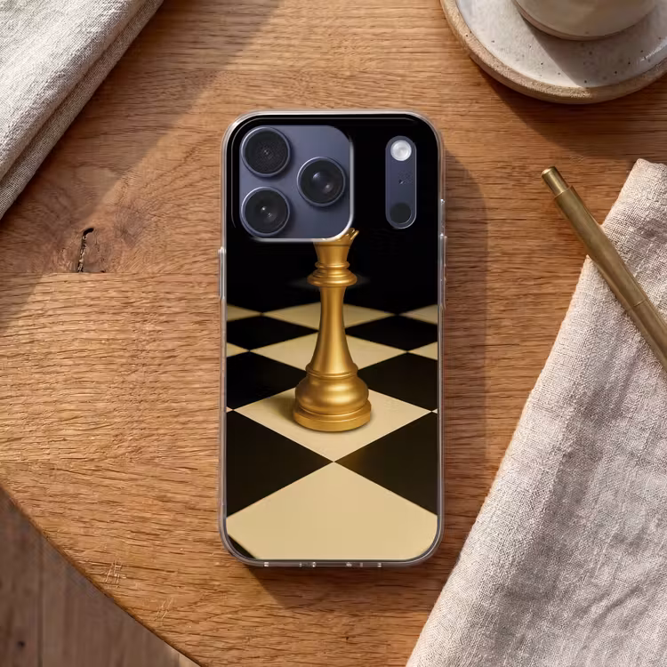 Koningin - Schaakstuk - Geblokt - Goud Telefoonhoesje iPhone 17 Pro klein -sfeer1