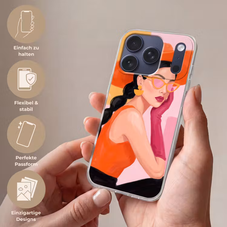 Vrouw - Hoed - Mode - Modern - Oranje Telefoonhoesje iPhone 17 Pro klein -sfeer3_DE