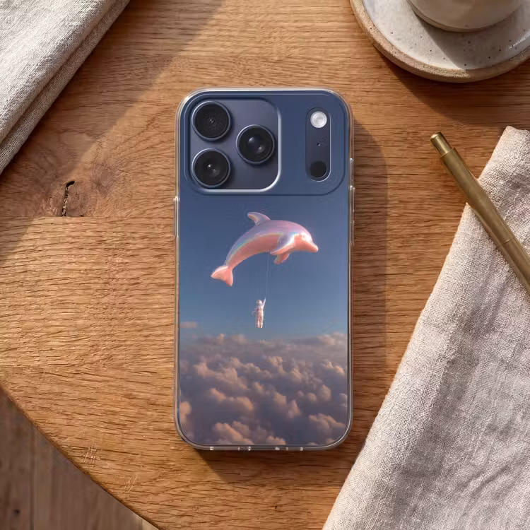 Dolfijn - Roze - Astronaut Telefoonhoesje iPhone 17 Pro klein -sfeer1