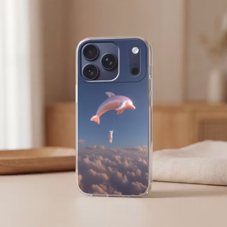 Dolfijn - Roze - Astronaut Telefoonhoesje iPhone 17 Pro klein -sfeer2