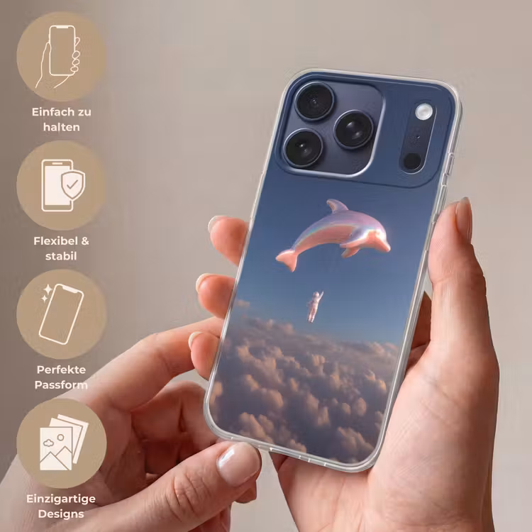 Dolfijn - Roze - Astronaut Telefoonhoesje iPhone 17 Pro klein -sfeer3_DE