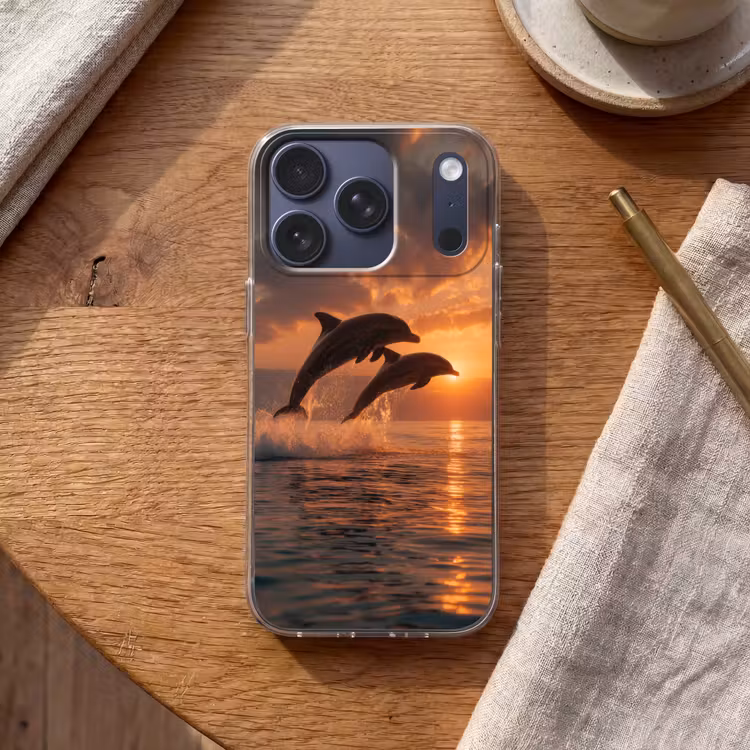 Dolfijnen - Zee - Realistisch Telefoonhoesje iPhone 17 Pro klein -sfeer1