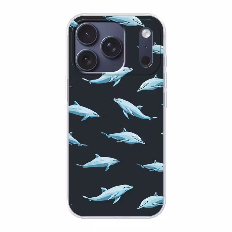 Dolfijnen - Patroon - Blauw - Grijs Telefoonhoesje iPhone 17 Pro klein -3d