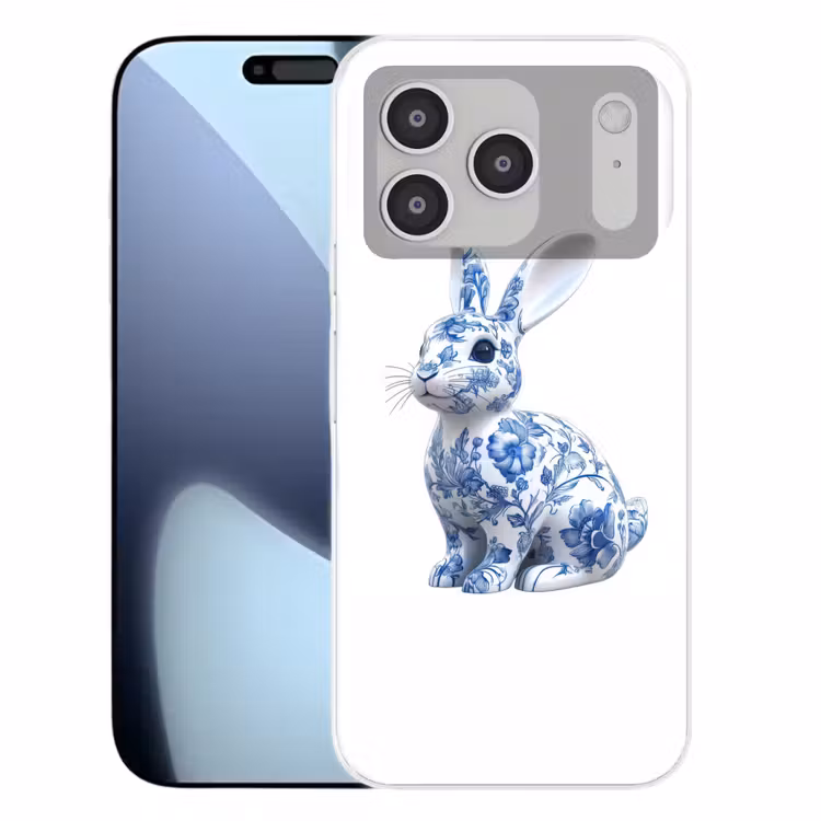Delftsblauw - Haasje - Wit Telefoonhoesje iPhone 17 Pro klein -3d