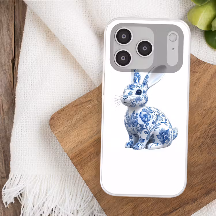 Delftsblauw - Haasje - Wit Telefoonhoesje iPhone 17 Pro klein -sfeer1