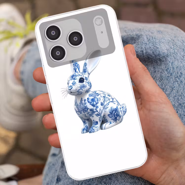 Delftsblauw - Haasje - Wit Telefoonhoesje iPhone 17 Pro klein -sfeer2