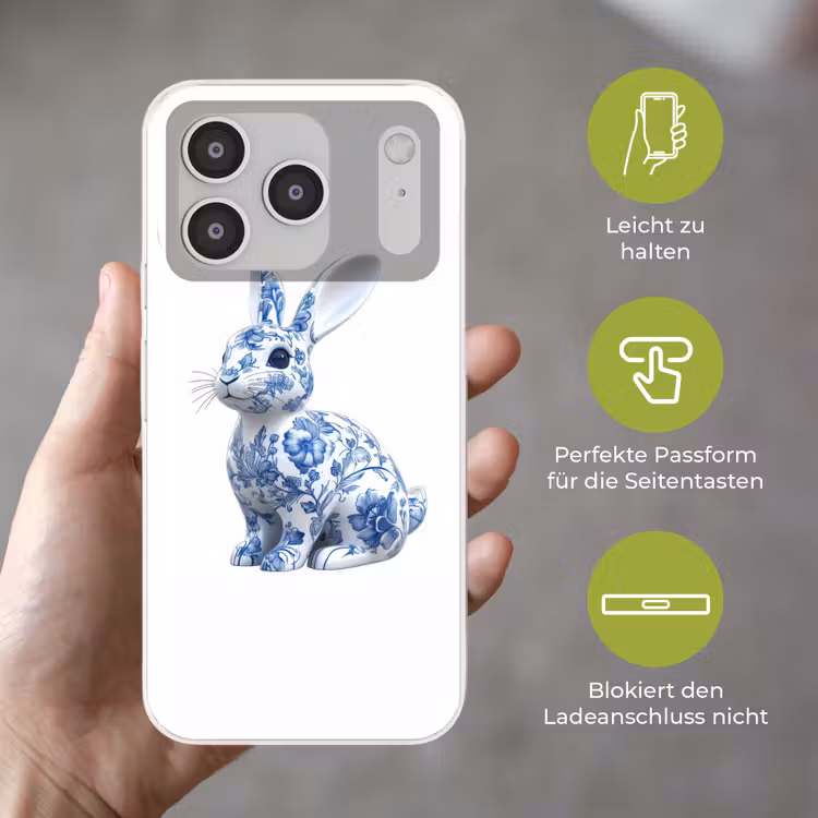 Delftsblauw - Haasje - Wit Telefoonhoesje iPhone 17 Pro klein -sfeer3_DE