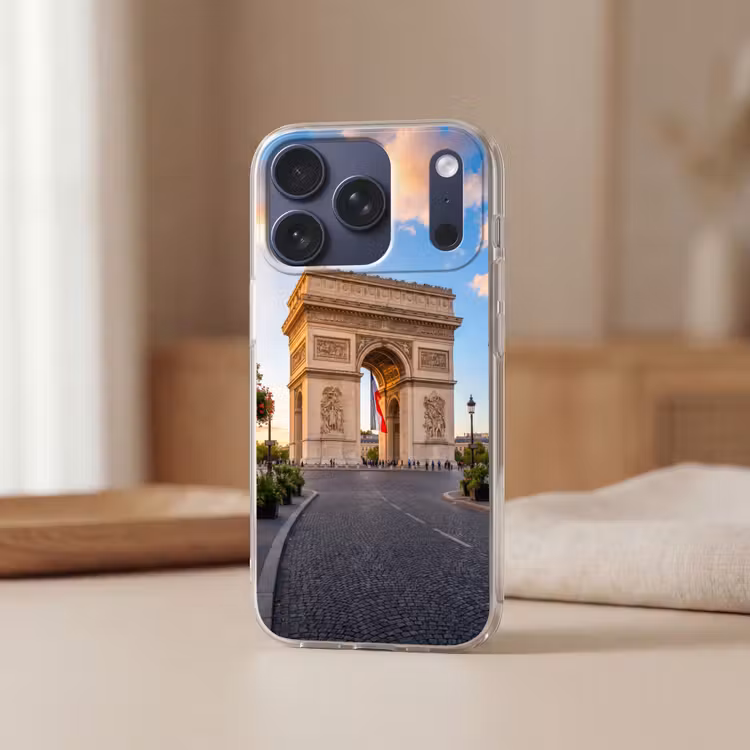 Monument - Parijs - Zonsondergang - Architectuur - Goud Telefoonhoesje iPhone 17 Pro klein -sfeer2
