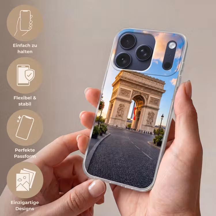Monument - Parijs - Zonsondergang - Architectuur - Goud Telefoonhoesje iPhone 17 Pro klein -sfeer3_DE