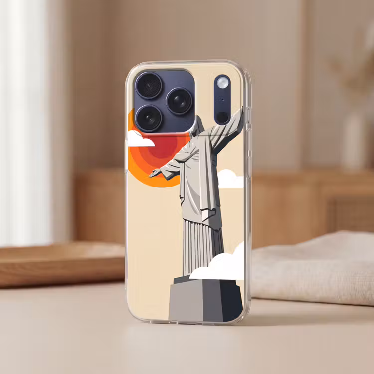 Monument - Stad - Zonsondergang - Minimalistisch - Oranje Telefoonhoesje iPhone 17 Pro klein -sfeer2