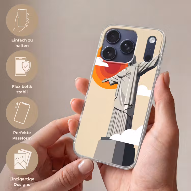 Monument - Stad - Zonsondergang - Minimalistisch - Oranje Telefoonhoesje iPhone 17 Pro klein -sfeer3_DE