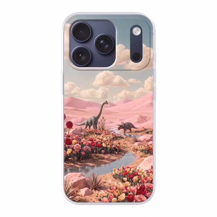 Handyhülle - Dinosaurier – Rosa – Landschaft - Dinosaurus - Roze - Landschap Telefoonhoesje iPhone 17 Pro klein