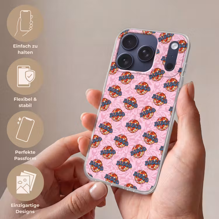 Disco - Bal - Patroon - Roze Telefoonhoesje iPhone 17 Pro klein 878 -sfeer3_DE