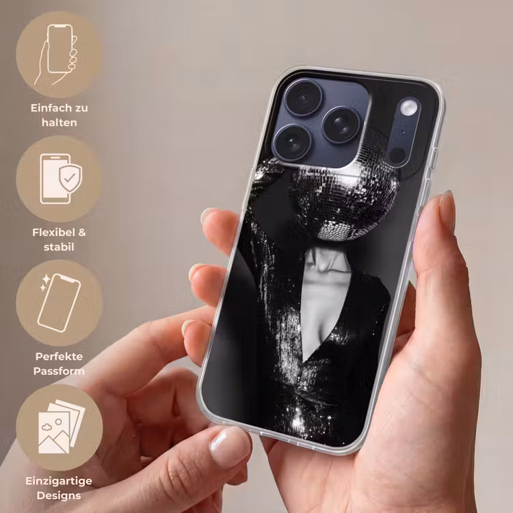 Discobal - Gezicht - Glamour - Zwart Telefoonhoesje iPhone 17 Pro klein -sfeer3_DE