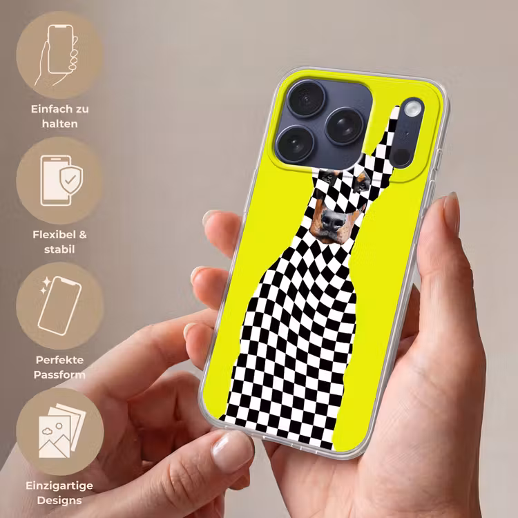 Dobermann - Geblokt - Geel Telefoonhoesje iPhone 17 Pro klein -sfeer3_DE