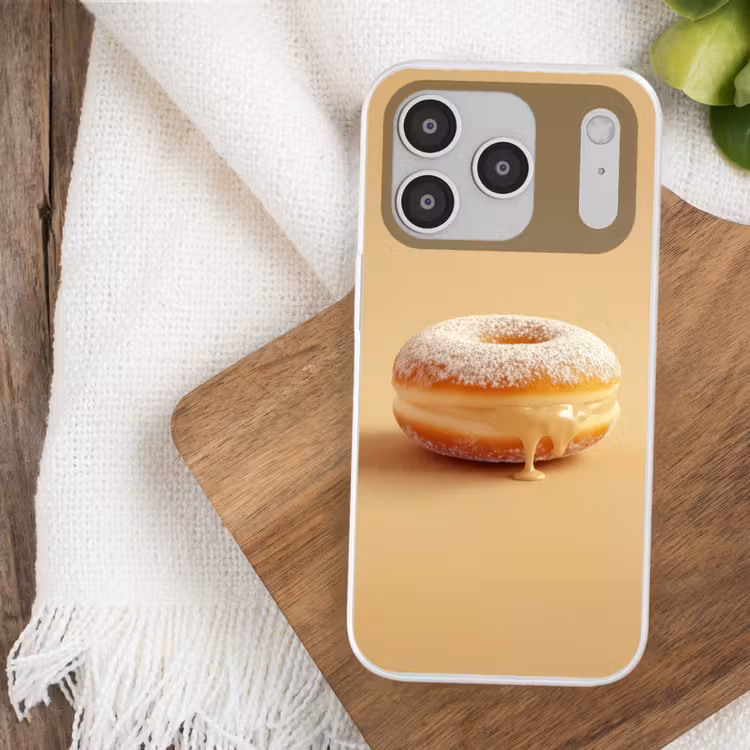 Donut - Romig - Poedersuiker - Beige Telefoonhoesje iPhone 17 Pro klein -sfeer1