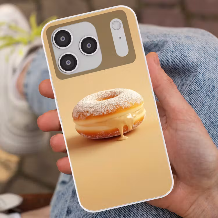 Donut - Romig - Poedersuiker - Beige Telefoonhoesje iPhone 17 Pro klein -sfeer2