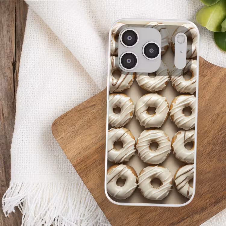 Donuts - Chocolade - Wit - Beige Telefoonhoesje iPhone 17 Pro klein -sfeer1