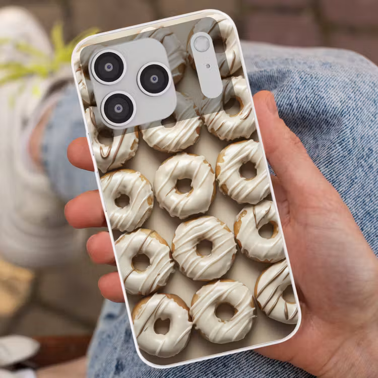 Donuts - Chocolade - Wit - Beige Telefoonhoesje iPhone 17 Pro klein -sfeer2