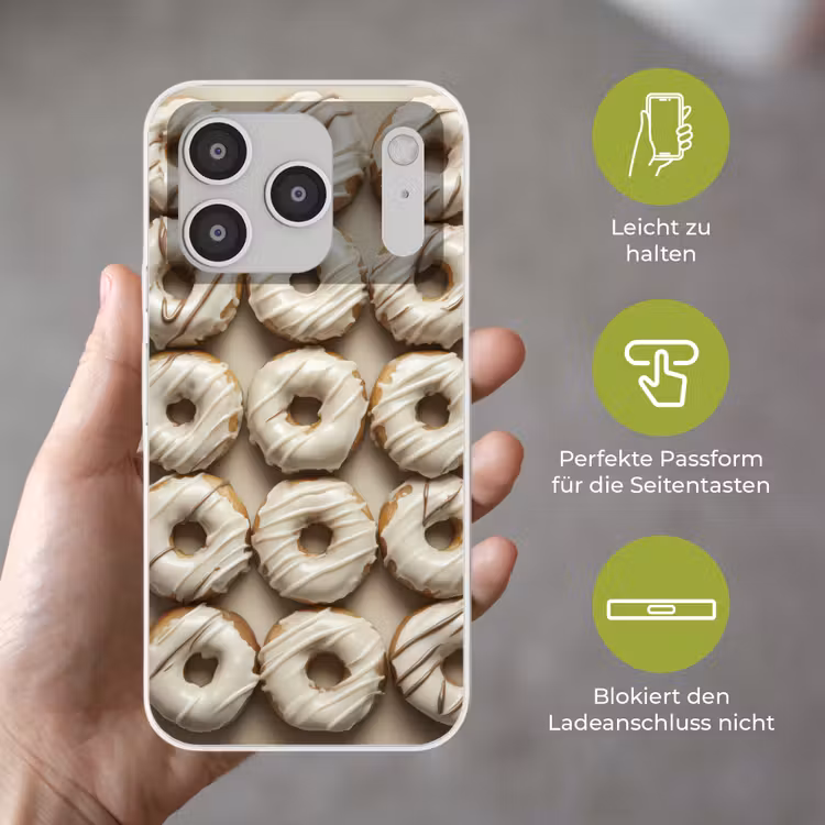 Donuts - Chocolade - Wit - Beige Telefoonhoesje iPhone 17 Pro klein -sfeer3_DE
