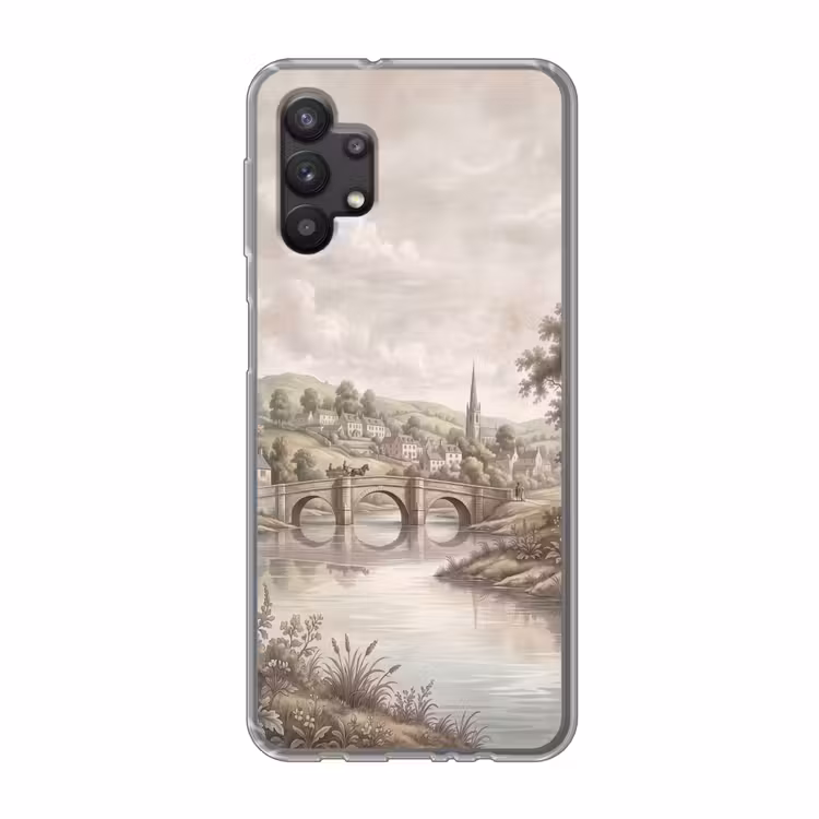 Dorp - Brug - Uitzicht - Groen Telefoonhoesje Samsung Galaxy A32 5G klein -3d