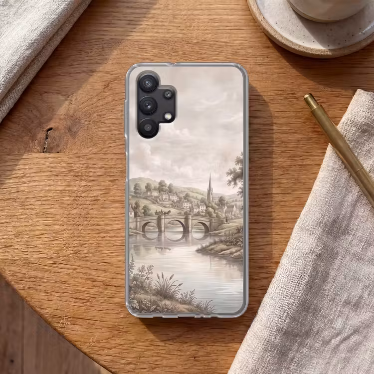 Dorp - Brug - Uitzicht - Groen Telefoonhoesje Samsung Galaxy A32 5G klein -sfeer1