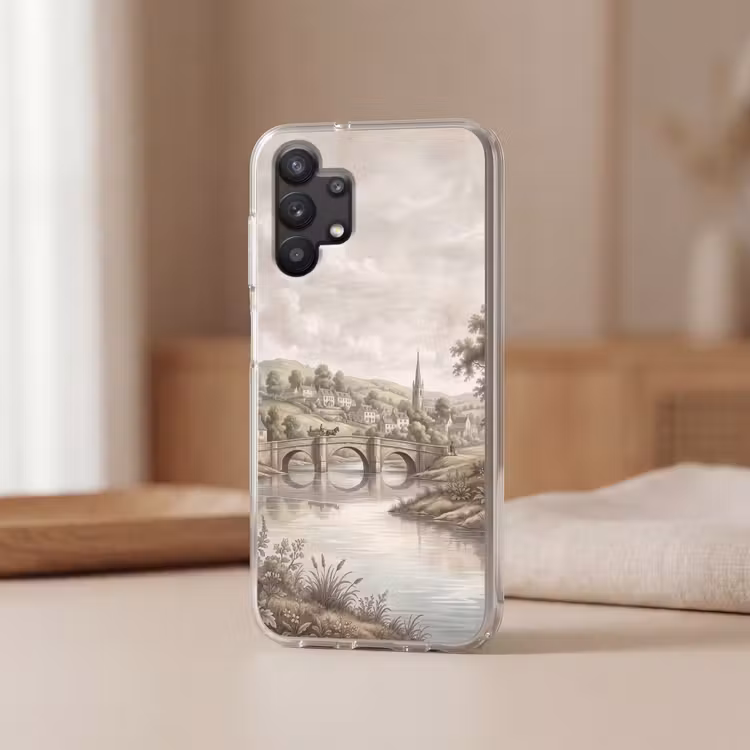 Dorp - Brug - Uitzicht - Groen Telefoonhoesje Samsung Galaxy A32 5G klein -sfeer2