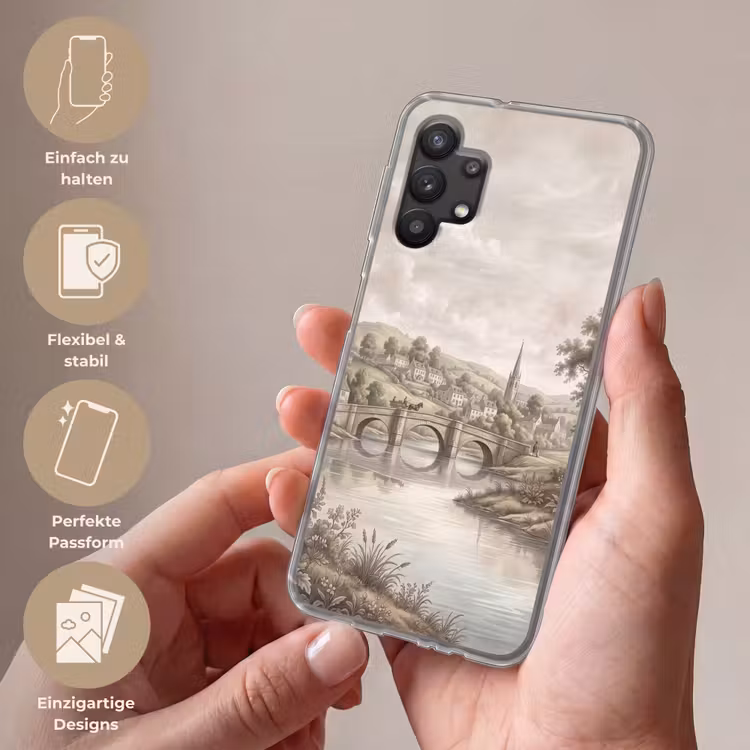 Dorp - Brug - Uitzicht - Groen Telefoonhoesje Samsung Galaxy A32 5G klein -sfeer3_DE