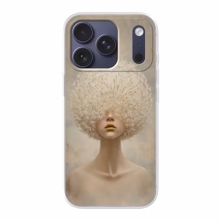 Dromerig - Beige - Paardenbloemzaadjes Telefoonhoesje iPhone 17 Pro klein -3d