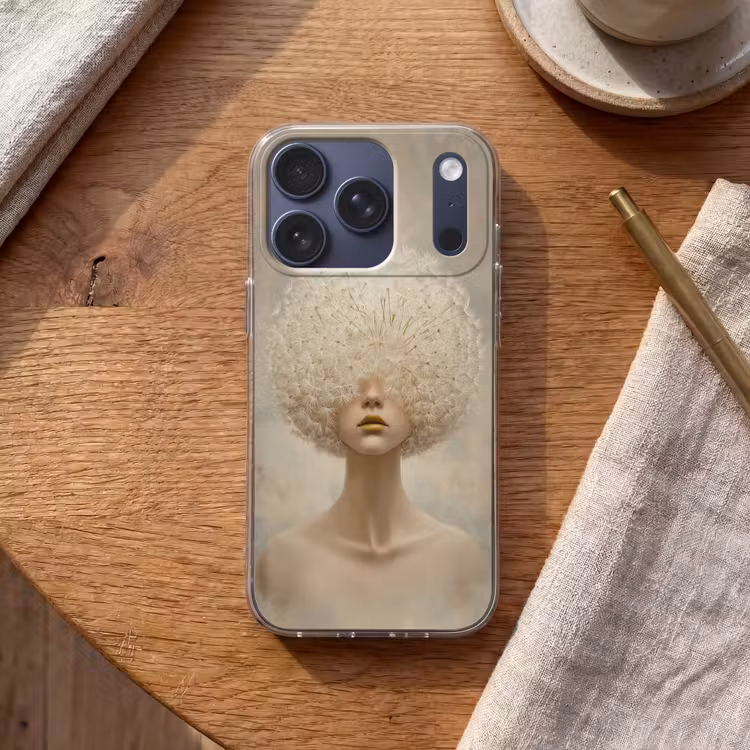 Dromerig - Beige - Paardenbloemzaadjes Telefoonhoesje iPhone 17 Pro klein -sfeer1