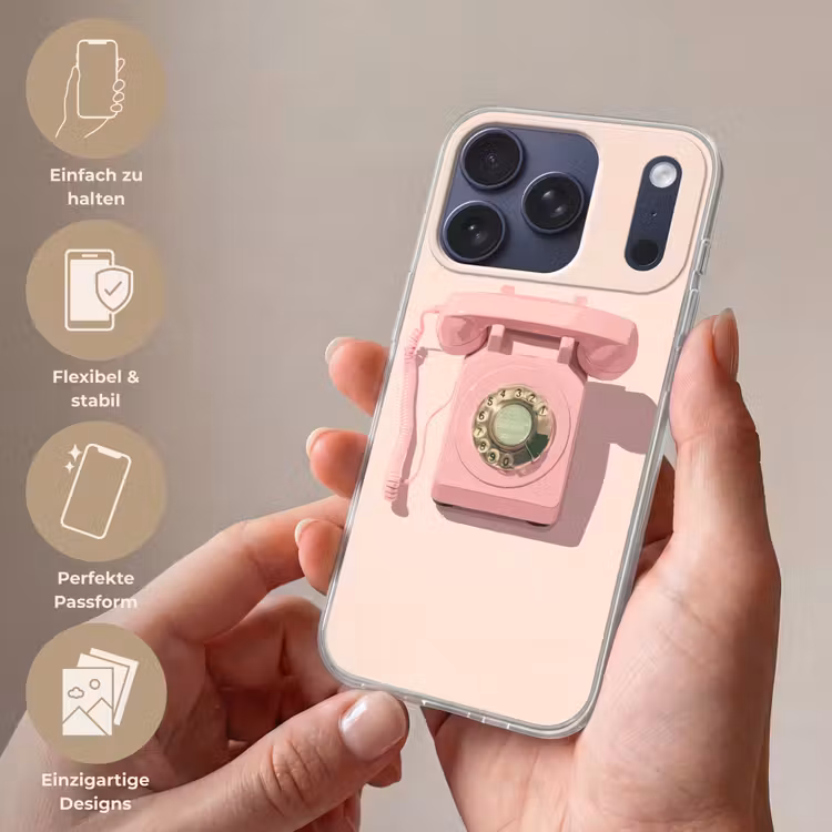Draaischijftelefoon - Retro - Roze Telefoonhoesje iPhone 17 Pro klein -sfeer3_DE