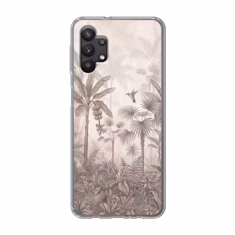 Jungle - Banenboom - Kolibrie - Beige Telefoonhoesje Samsung Galaxy A32 5G klein -3d