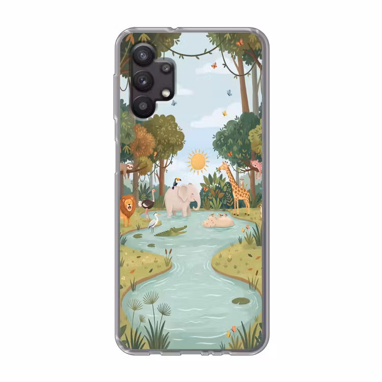 Jungle - Oase - Dieren - Kleurrijk Telefoonhoesje Samsung Galaxy A32 5G klein -3d