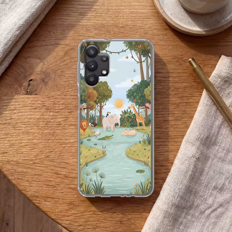Jungle - Oase - Dieren - Kleurrijk Telefoonhoesje Samsung Galaxy A32 5G klein -sfeer1