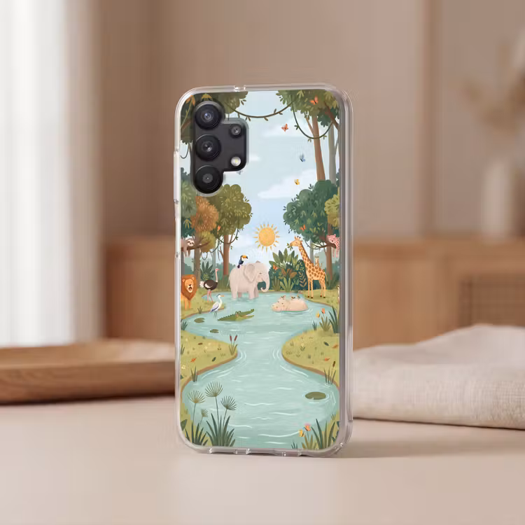 Jungle - Oase - Dieren - Kleurrijk Telefoonhoesje Samsung Galaxy A32 5G klein -sfeer2