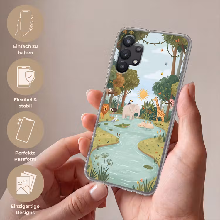 Jungle - Oase - Dieren - Kleurrijk Telefoonhoesje Samsung Galaxy A32 5G klein -sfeer3_DE