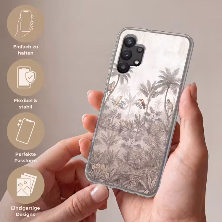 Jungle - Dieren - Palmbomen Telefoonhoesje Samsung Galaxy A32 5G klein -sfeer3_DE