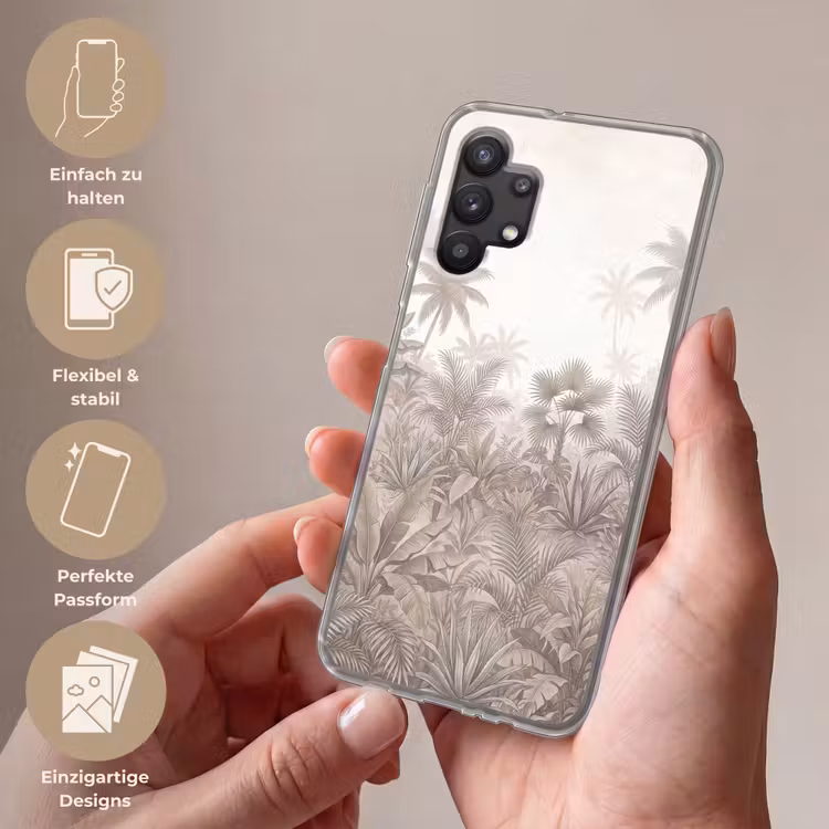 Jungle - Tropisch - Natuur -Vintage - Beige Telefoonhoesje Samsung Galaxy A32 5G klein -sfeer3_DE