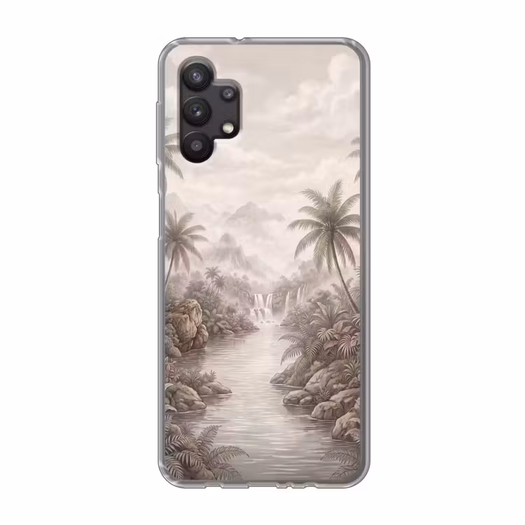 Jungle - Watervallen - Tropisch - Illustratie Telefoonhoesje Samsung Galaxy A32 5G klein -3d
