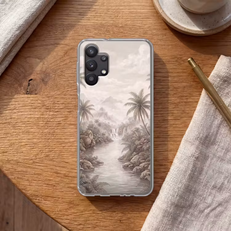Jungle - Watervallen - Tropisch - Illustratie Telefoonhoesje Samsung Galaxy A32 5G klein -sfeer1