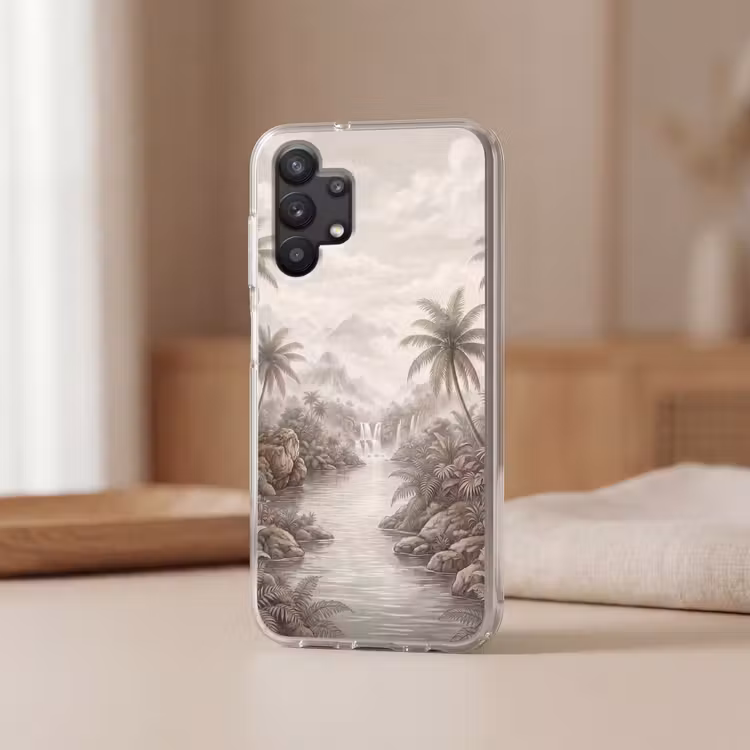 Jungle - Watervallen - Tropisch - Illustratie Telefoonhoesje Samsung Galaxy A32 5G klein -sfeer2