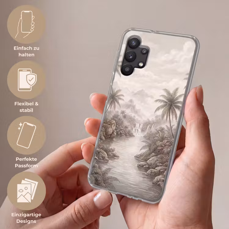 Jungle - Watervallen - Tropisch - Illustratie Telefoonhoesje Samsung Galaxy A32 5G klein -sfeer3_DE