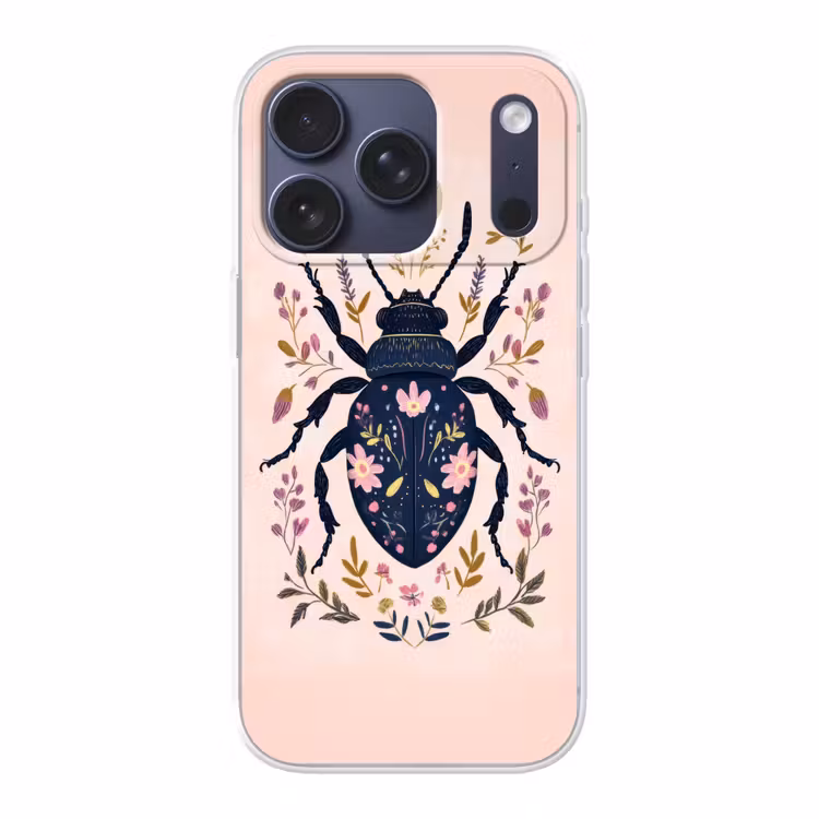 Donkerblauw - Kever - Bloemtakken - Sierlijk Telefoonhoesje iPhone 17 Pro klein -3d