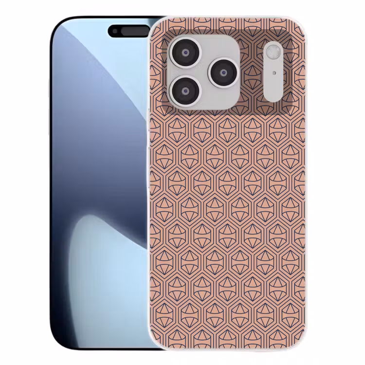 Donkerblauw - Roze - Patroom - Symmetrisch Telefoonhoesje iPhone 17 Pro klein 878 -3d