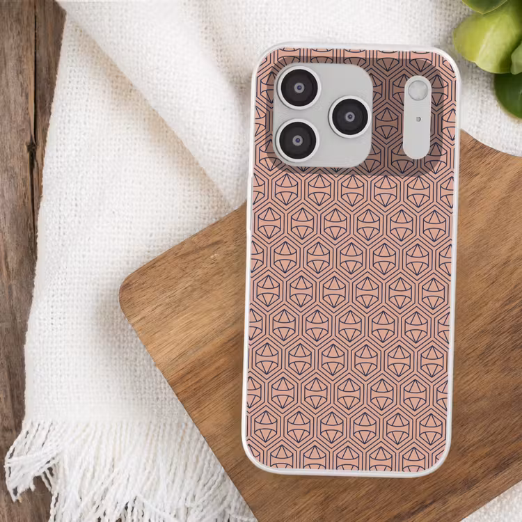 Donkerblauw - Roze - Patroom - Symmetrisch Telefoonhoesje iPhone 17 Pro klein 878 -sfeer1